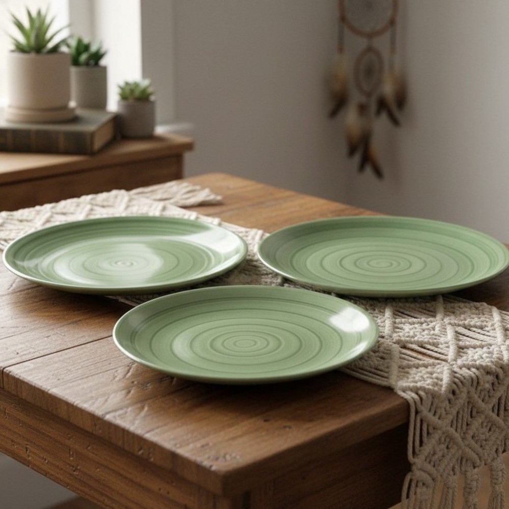 Tabletops Unlimited SWIRL GREEN Salad Plates Set of 3 *